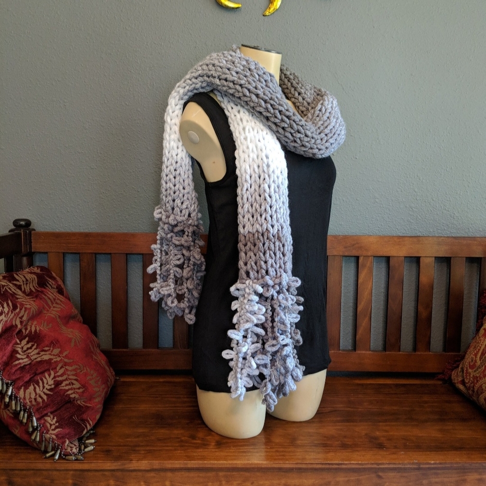 Handmade Chunky Knit Grey Ombre Scarf